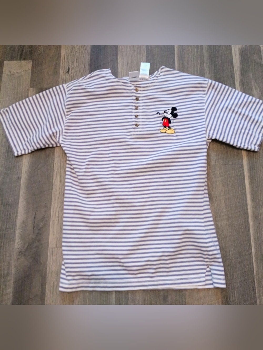 Vintage Disney Store Mickey Mouse Striped Henley Shirt Size Large Y2K